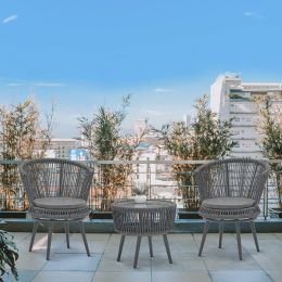 Modern outdoor table and chair woven-belt rope wicker hand-make weaving furniture Swivel Rope Chair 3PCS Rattan Chair
