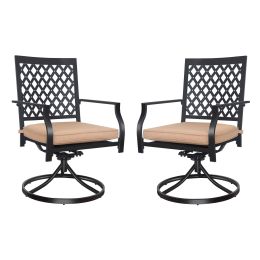 Outdoor Swivel Chairs Set of 2 Patio Metal Dining Rocker Chair with Cushion Surports 300 lbs for Garden Backyard Poolside,Black (2pcs Black-Lattice)