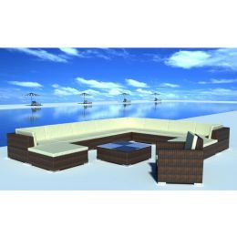 12 Piece Garden Lounge Set with Cushions Poly Rattan Brown