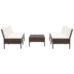 5 Piece Garden Sofa Set with Cushions Poly Rattan Brown