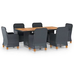 7 Piece Outdoor Dining Set with Cushions Poly Rattan Dark Gray