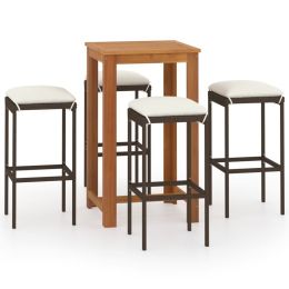 5 Piece Garden Bar Set with Cushions Brown