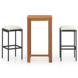 3 Piece Garden Bar Set with Cushions Black