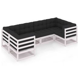 6 Piece Garden Lounge Set with Cushions White Solid Pinewood