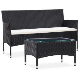 2 Piece Garden Lounge Set with Cushion Poly Rattan Black