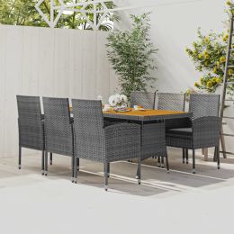 7 Piece Patio Dining Set Poly Rattan Gray