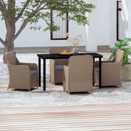 5 Piece Patio Dining Set with Cushions Brown