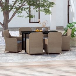 7 Piece Patio Dining Set with Cushions Brown