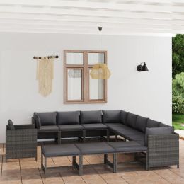 12 Piece Patio Lounge Set with Cushions Poly Rattan Gray