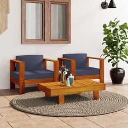 3 Piece Patio Lounge Set with Dark Gray Cushions Solid Wood