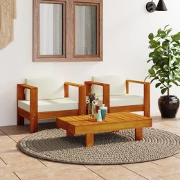 3 Piece Patio Lounge Set with Cream White Cushions Solid Wood