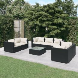 8 Piece Patio Lounge Set with Cushions Poly Rattan Black