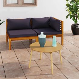 2 Piece Sofa Set with Dark Gray Cushions Solid Acacia Wood