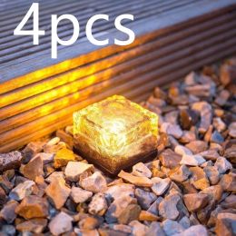 Waterproof Solar Power LED Ground Crystal Glass Ice Brick Shape Outdoor Yard Garden Deck Road Lamp Light (Option: )