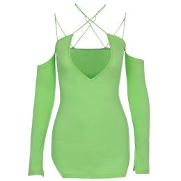 Women's V-neck waist split dress (Option: )