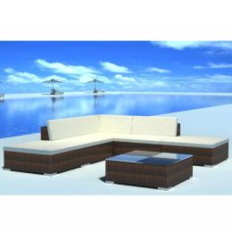 6 Piece Garden Lounge Set with Cushions Poly Rattan Brown (Color: Brown)