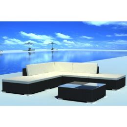6 Piece Garden Lounge Set with Cushions Poly Rattan Black (Color: Brown)