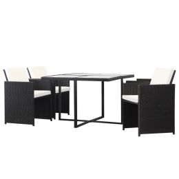 5 Piece Outdoor Dining Set with Cushions Poly Rattan Black (Color: Black)