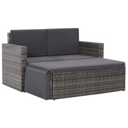 2 Piece Garden Lounge Set with Cushions Poly Rattan Gray (Color: Grey)