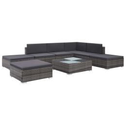 8 Piece Garden Lounge Set with Cushions Poly Rattan Gray (Color: Grey)
