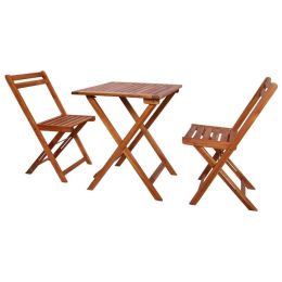 3 Piece Folding Bistro Set Solid Acacia Wood (Color: Brown)