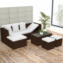 4 Piece Garden Lounge Set with Cushions Poly Rattan Brown (Color: Brown)