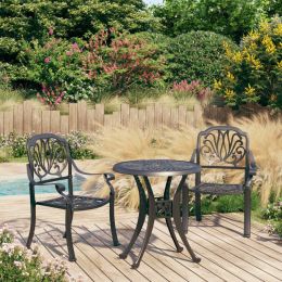 3 Piece Bistro Set Cast Aluminum Black (Color: Black)