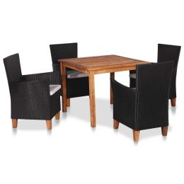 5 Piece Outdoor Dining Set Poly Rattan Black and Brown (Color: Multicolour)