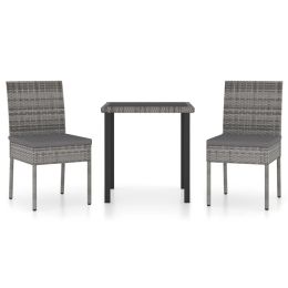 3 Piece Garden Dining Set Poly Rattan Gray (Color: Grey)