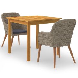 3 Piece Garden Dining Set Brown (Color: Brown)