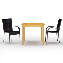 3 Piece Garden Dining Set Black (Color: Black)