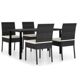 5 Piece Garden Dining Set Poly Rattan Black (Color: Black)