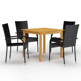 5 Piece Garden Dining Set Black (Color: Black)