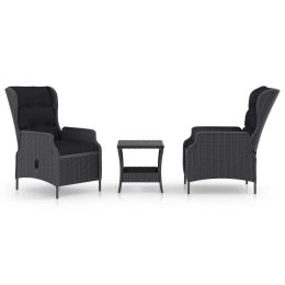 3 Piece Garden Lounge Set with Cushions Poly Rattan Dark Gray (Color: Grey)