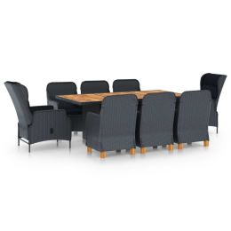 9 Piece Outdoor Dining Set with Cushions Poly Rattan Dark Gray (Color: Grey)