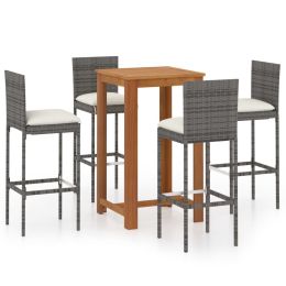 5 Piece Garden Bar Set with Cushions Gray (Color: Grey)