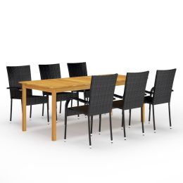 7 Piece Garden Dining Set Black (Color: Black)
