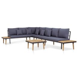 5 Piece Garden Lounge Set with Cushions Solid Acacia Wood Brown (Color: Brown)