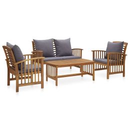 4 Piece Garden Lounge Set with Cushions Solid Acacia Wood (Color: Brown)