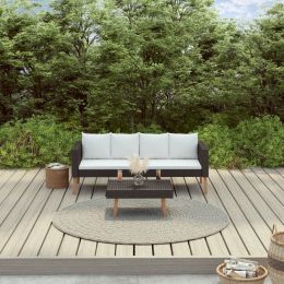 2 Piece Garden Lounge Set with Cushions Poly Rattan Black (Color: Black)