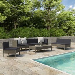 9 Piece Garden Lounge Set with Cushions Poly Rattan Gray (Color: Grey)
