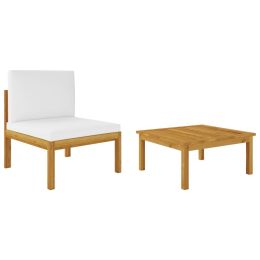 2 Piece Patio Lounge Set with Cushions Solid Acacia Wood (Color: Cream)