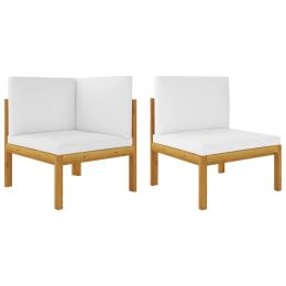 2 Piece Patio Lounge Set with Cushions Solid Acacia Wood (Color: Grey)