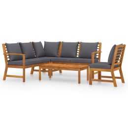 5 Piece Garden Lounge Set with Cushion Solid Acacia Wood (Color: Brown)