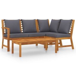4 Piece Garden Lounge Set with Cushion Solid Acacia Wood (Color: Brown)