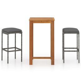 3 Piece Garden Bar Set with Cushions Gray (Color: Grey)