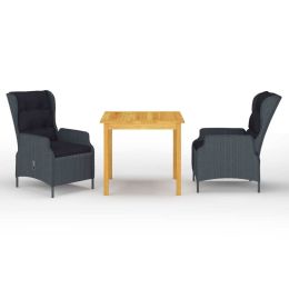 3 Piece Garden Dining Set Dark Gray (Color: Grey)