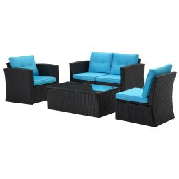 (Only for Pickup)Aluminum 5 Piece Rattan Sectional Seating Group (Color: Black)