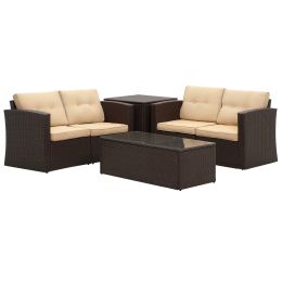 (Only for Pickup)Aluminum 6 Piece Rattan Sectional Seating Group (Color: Brown)