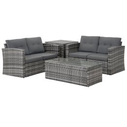 (Only for Pickup)Aluminum 6 Piece Rattan Sectional Seating Group (Color: Gray)